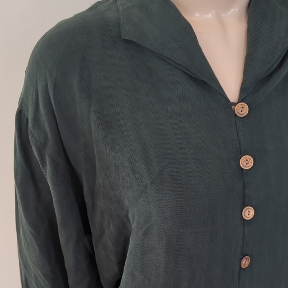 Green Blouse with Relaxed Fit and Shawl Collar 90s - Picture 3 of 16